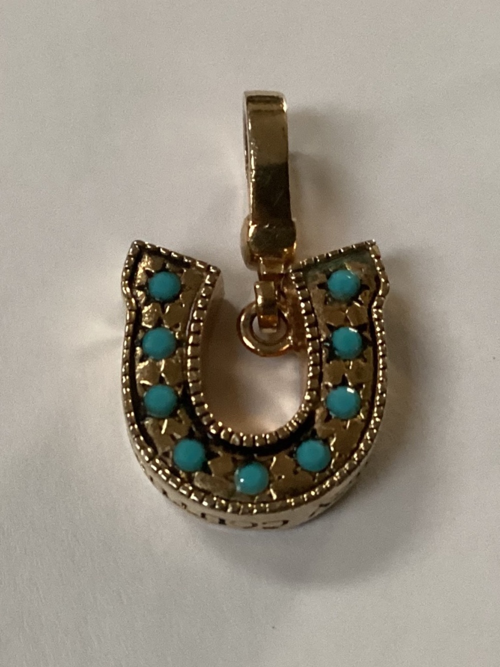 Juicy Couture VTG 2004 Turquoise Horseshoe Charm Gold Rhinestone Western